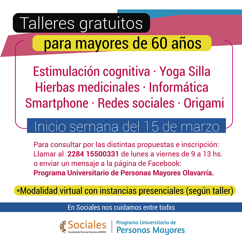 Sociales ofrece talleres para Personas