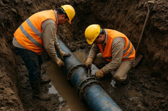 Obreros reparando un caño