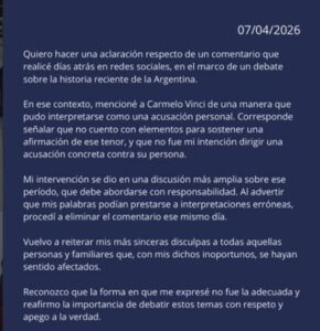 Spitale pidió disculpas públicas