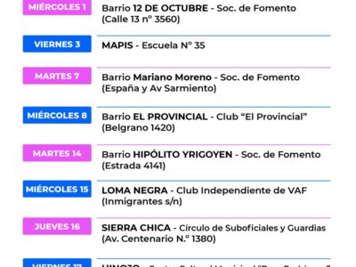 Calendario del mes de
