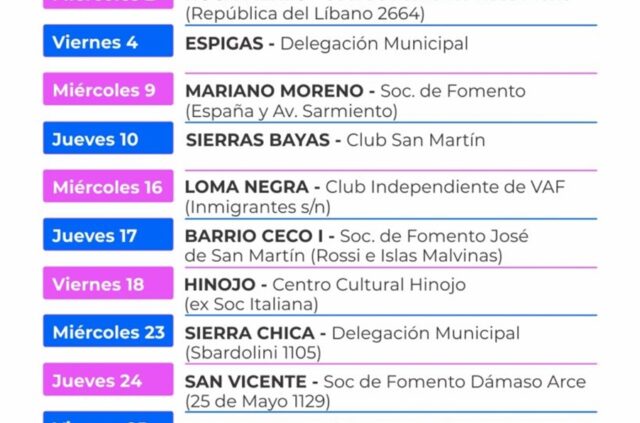 Cronograma para septiembre del