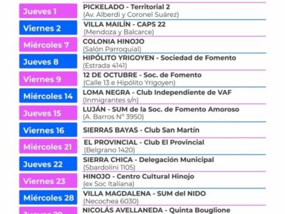 Calendario para el mes