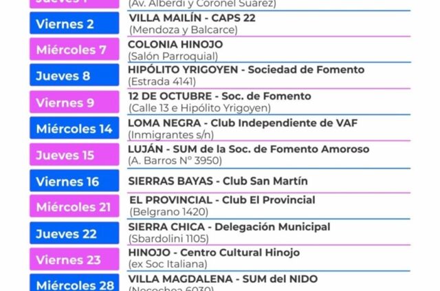 Calendario para el mes