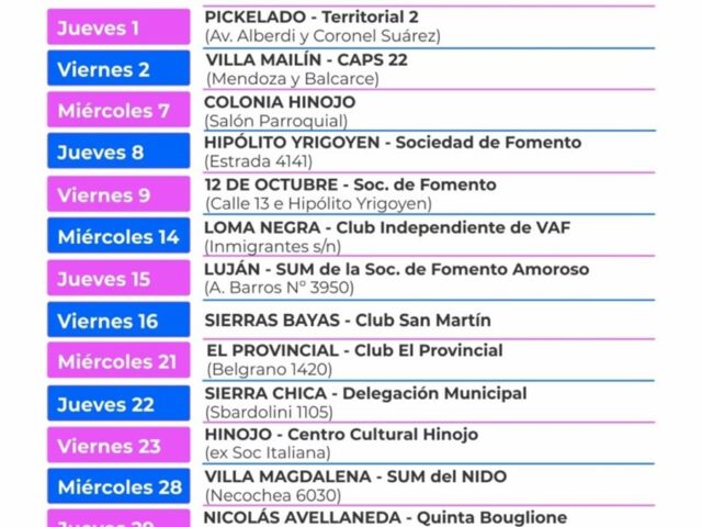Calendario para el mes