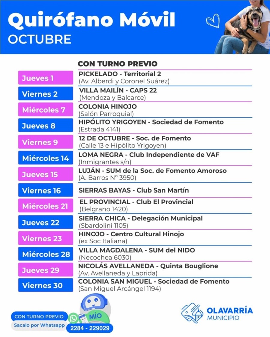 Calendario para el mes