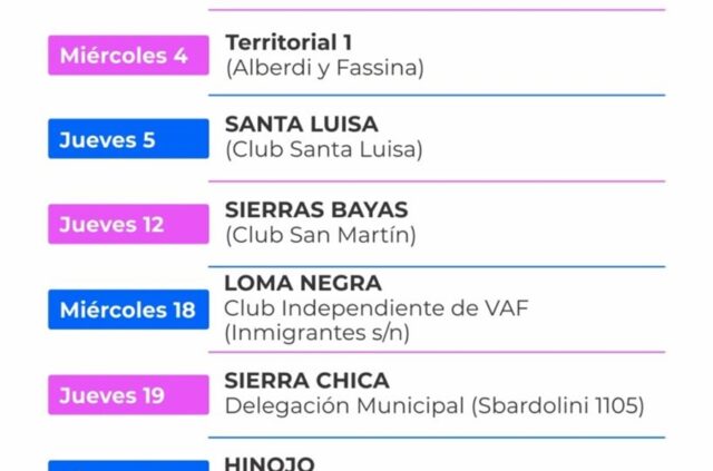 Cronograma para noviembre del